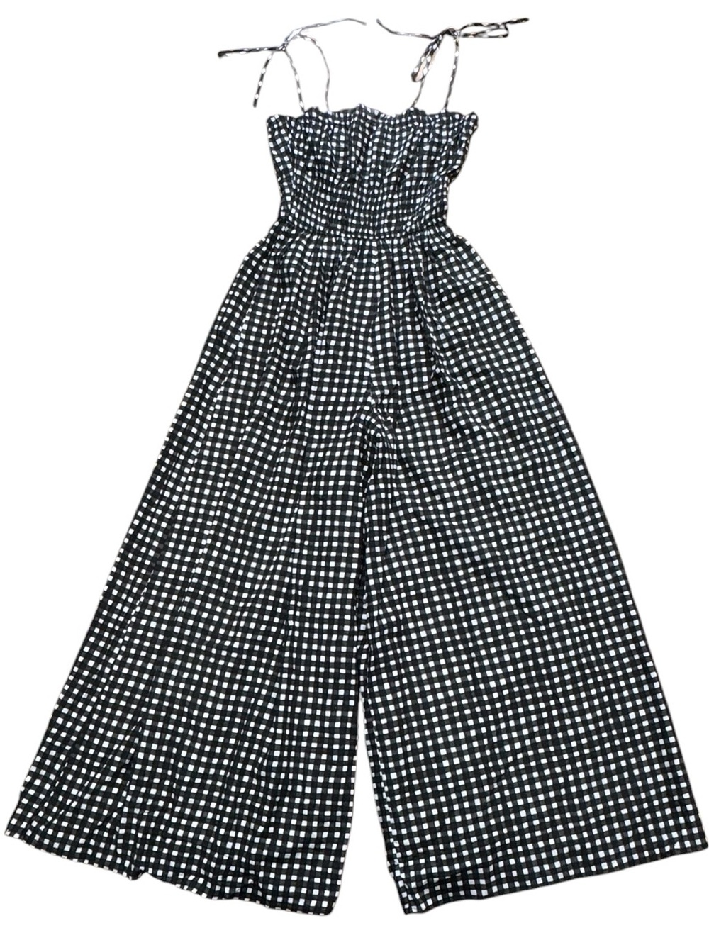 Hutch Sz S Black White Gingham Wide-Leg Jumpsuit Tie Straps Anthropologie Preppy
